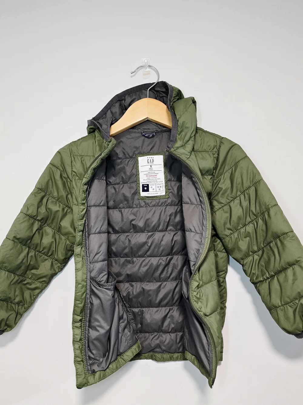 Gap Kids Olive Green Hooded Primaloft green dinosaur Puffer Jacket 5.